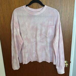 Light pink tie dye waffle knit Henley long sleeve tee